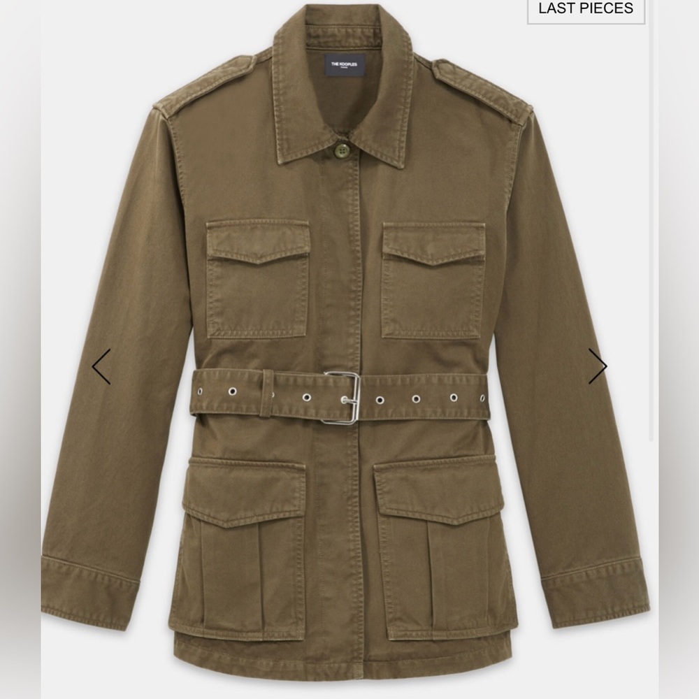 NWT The Kooples Paris Khaki Military Denim Jacket Size 3